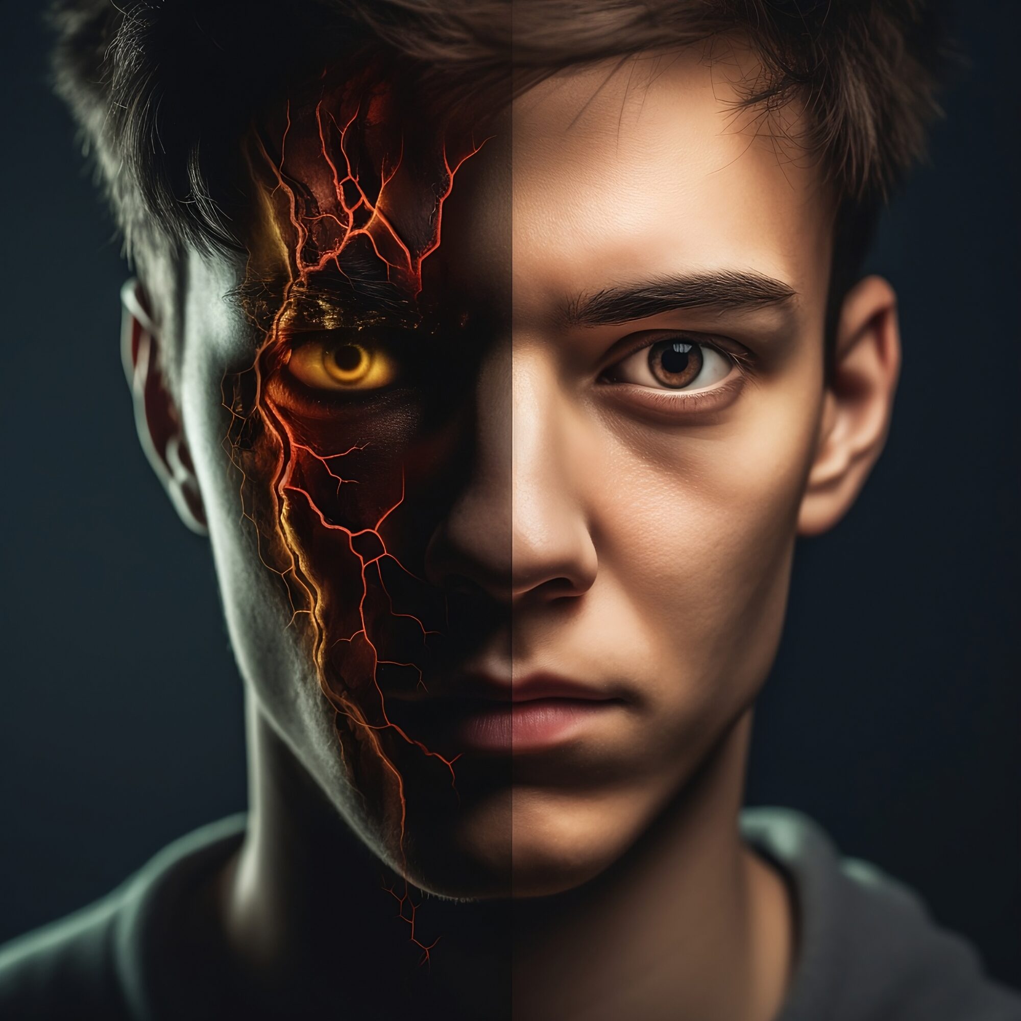 Portrait d'un homme dans deux états émotionnel