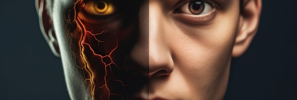 Portrait d'un homme dans deux états émotionnel